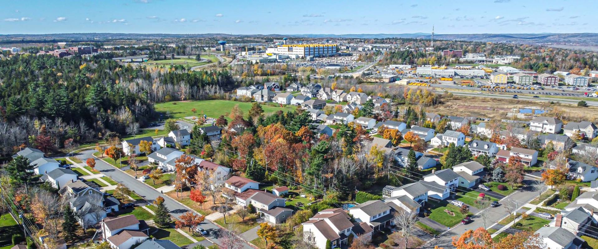 Aerial view of a Fredericton, New Brunswick neighbourhood