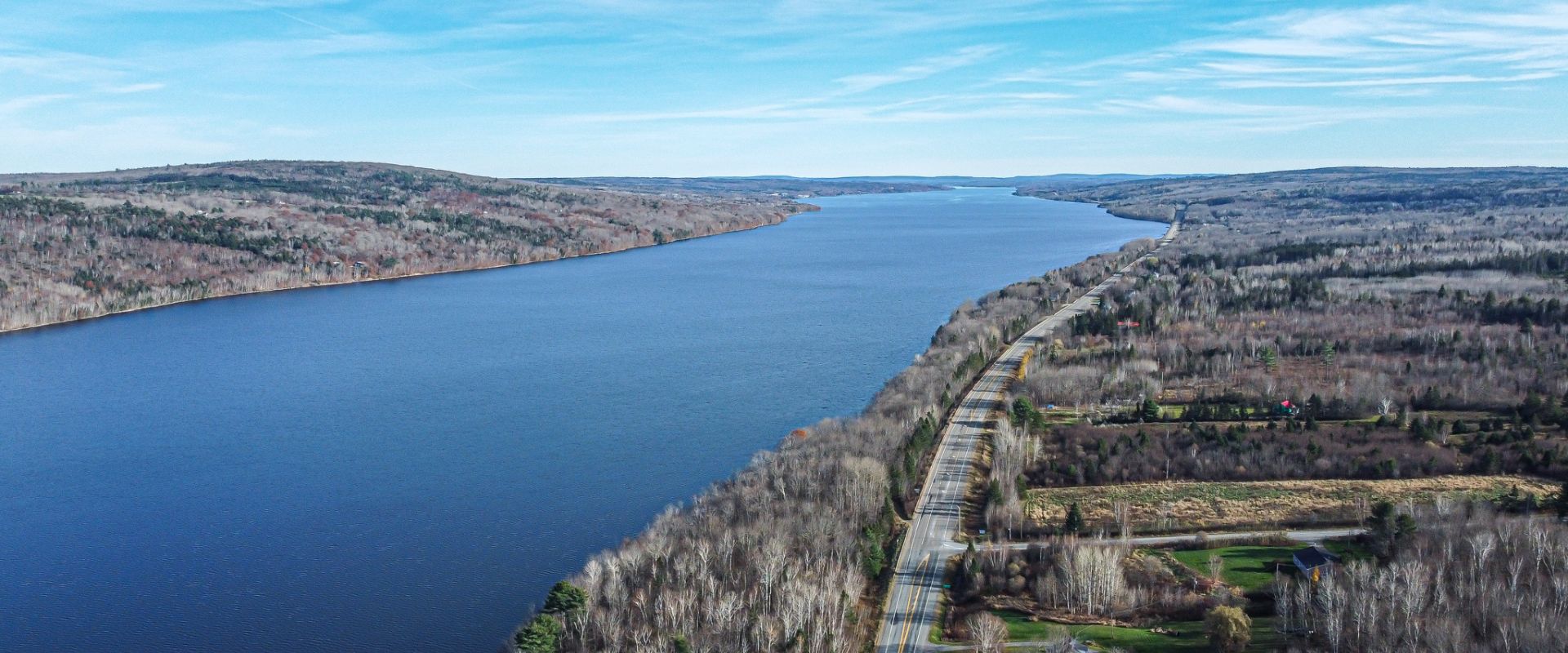 Aerial view of the Saint John River in Fredericton, New Brunswick